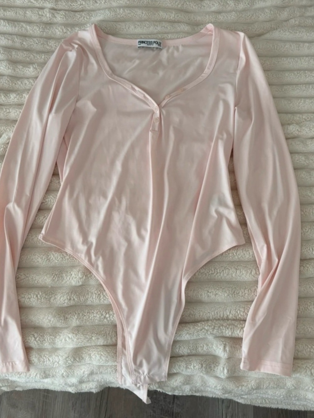 Princess Polly Soft Pale Pink Long Sleeve Scoop Bodysuit